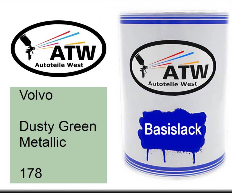 Volvo, Dusty Green Metallic, 178: 500ml Lackdose, von ATW Autoteile West.